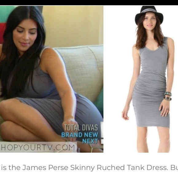 JAMES PERSE Wide Strap Ruched Dress Khaki Green-Grey  Women’s Size 1 Scoop Neck - Picture 1 of 16
